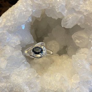 Genuine Sapphire Ring Sterling Silver w/Austrian Crystals Retail 188 size 10 NWT
